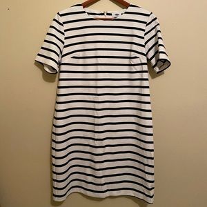 Black and white striped dress.